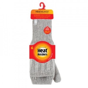 Heat Holders Ladies Light Grey Cable Knit Ash Converter Mittens