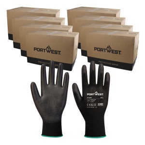 Eight Cases of Portwest A120 Black PU Palm Gloves (2304 Pairs)