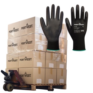 Full Pallet of Portwest A120 Black PU Palm Gloves (7200 Pairs)