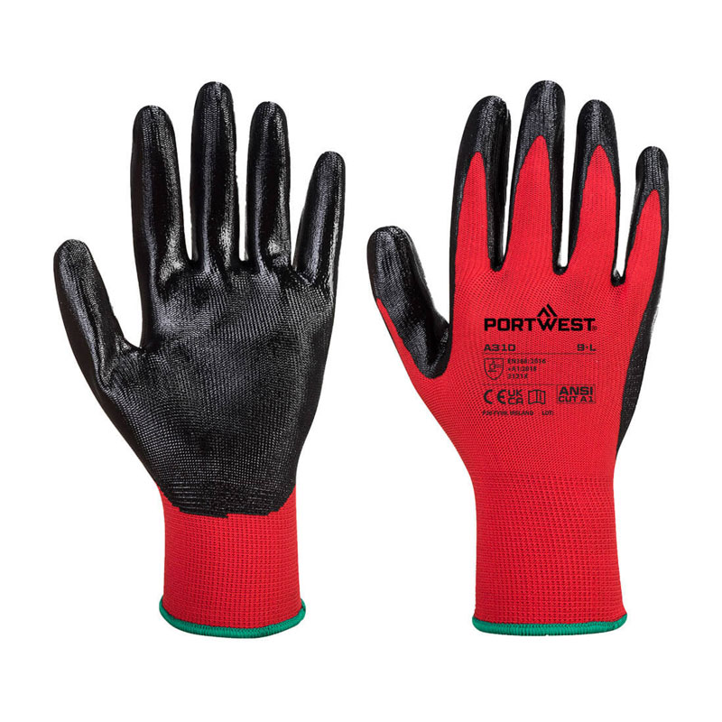 Portwest A310 Flexo Grip Nitrile Red and Black Gloves