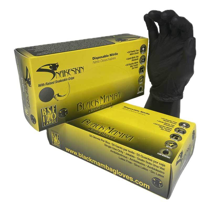 Black Mamba Snakeskin Nitrile Disposable Safety Gloves (Box of 50 Gloves)