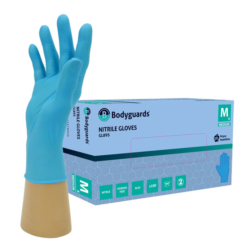 Polyco Bodyguards GL895 4 Blue Nitrile Powder-Free Disposable Gloves