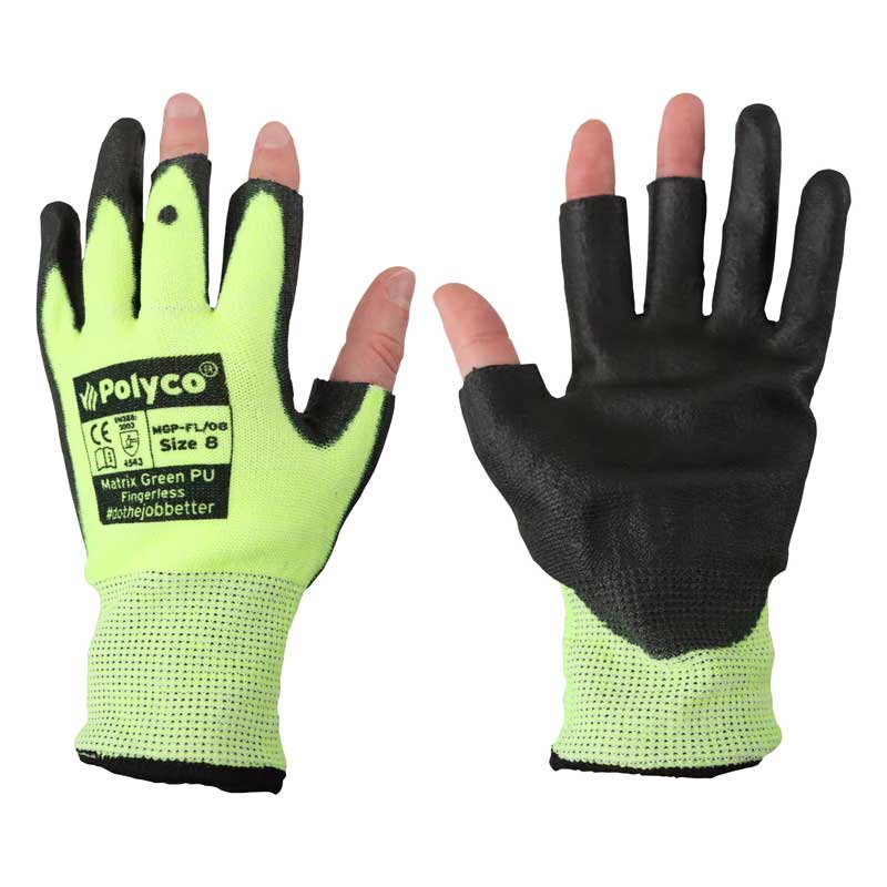 Polyco MGP-FL Matrix Green PU Coated Fingerless Gloves