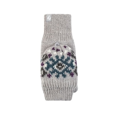 Heat Holders Ladies Light Grey Jacquard Heather Converter Mittens