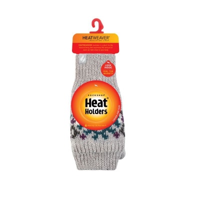 Heat Holders Ladies Light Grey Jacquard Heather Converter Mittens