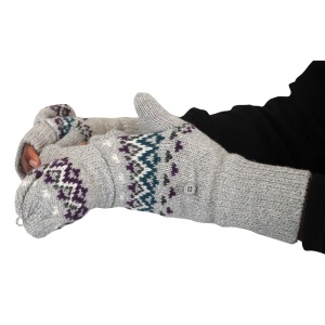 Heat Holders Ladies Light Grey Jacquard Heather Converter Mittens