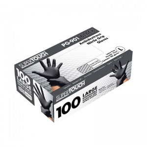 Supertouch PG-901 Diamond Grip Powder-Free Disposable Black Nitrile Gloves